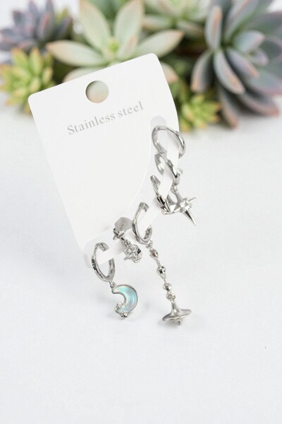 Dorvina Brass Women's Earring Set Silver Color Moon Model |   Stylish and Durable Jewelry, Accessory