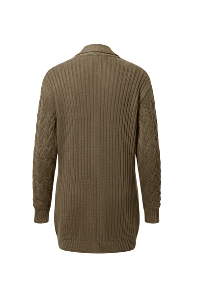 buğrahayalin Women's Brown Long Oversized Knitwear Cardigan – Twisted Knit Pattern