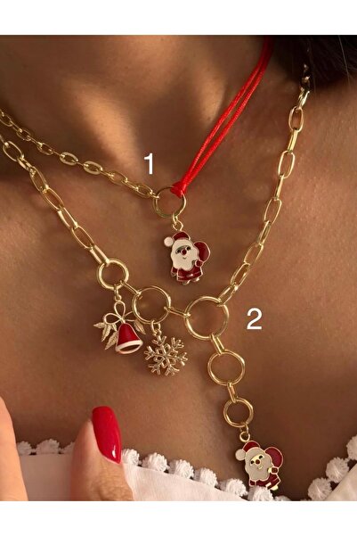 AychaAksesuar (1 قلادة بدون نقوش) قلادة قصيرة بخيط أحمر مع سانتا كلوز هدية رأ...