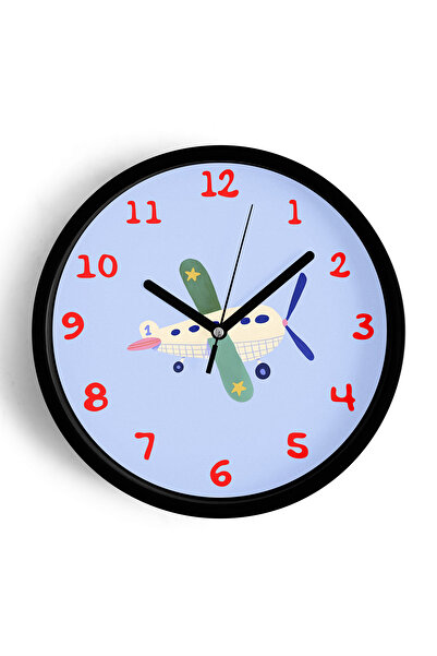 JHAAR Ceas de perete pentru camera copiilor cu design elicopter - 35cm - Carc...