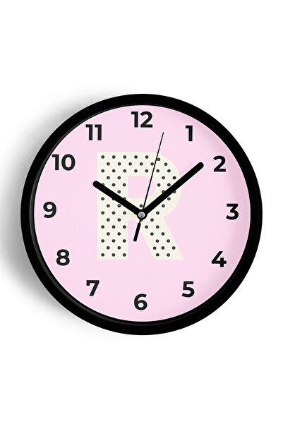 JHAAR ساعة حائط لغرفة الفتيات بحرف R - 30 سم - هيكل أسود مع واجهة زجاجية - آل...