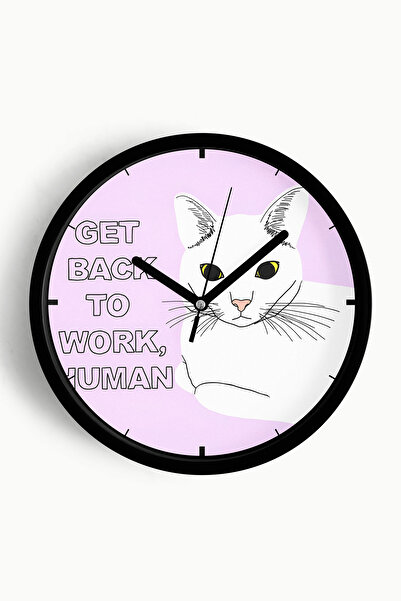 JHAAR ساعة حائط حديثة بتصميم قطة لطيفة - 42 سم - هيكل أسود مع واجهة زجاجية - ...