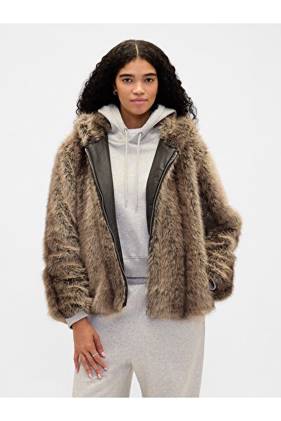 GAP Kadın Kahverengi Relaxed Fermuarlı Suni Kürk