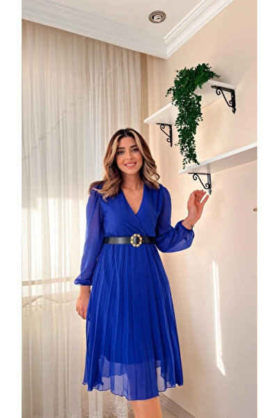 GENCULUS Women Chiffon Fabric Astalı Flared Cut Double Breasted Collar Idi Boy Dress