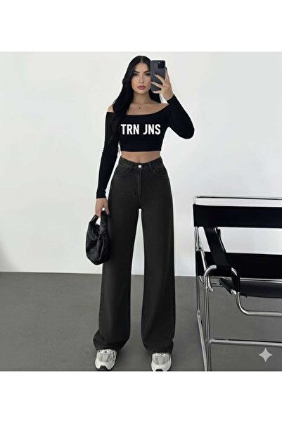 DRC trend Mara 90's Stretch Fabric Casual Women's Black Super High Waist Wide Leg Denim Jeans
