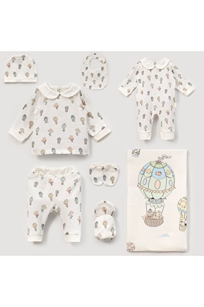 PARK BEBE Hospital Release Special Design for Baby Girl and Boy 0-3 Months Balloon Printed Boxed Set 8 Pieces