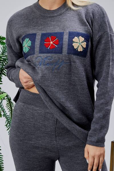 Jinx Wear Fashion Papatya Jeans Süzüne Embroidery Applique Detail Women's 2-Piece Acrylic Knitwear Set