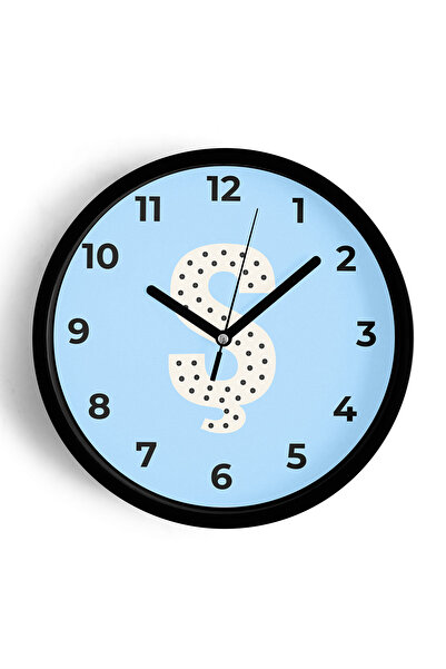 JHAAR Ceas de perete pentru camera băieților cu litera S - 42 cm - Carcasă ne...