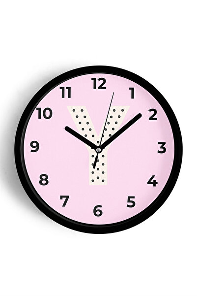 JHAAR ساعة حائط لغرفة الفتيات بحرف Y - 30 سم - هيكل أسود مع واجهة زجاجية - آل...