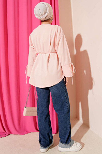 Smy moda Tunic with Two Drawstrings and Lace-Up Sleeves, Crew Neck