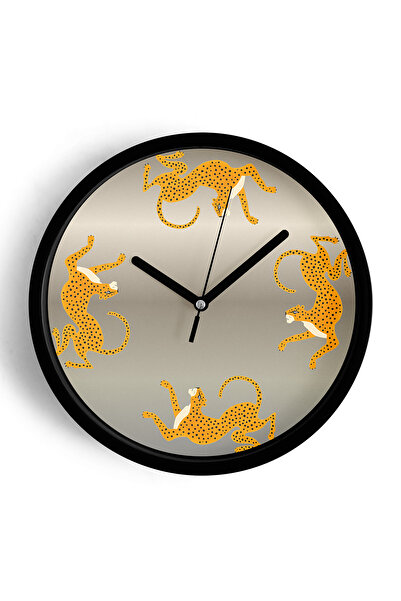 JHAAR Ceas de perete modern cu tematică tigru - 42 cm - Carcasă neagră cu sti...