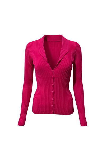 Genel Markalar Fitilli V Yaka Düğmeli Kadın Triko Hırka - Pembe