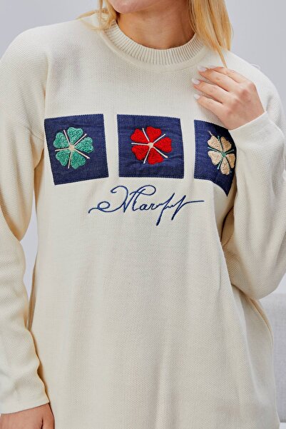 Jinx Wear Fashion Papatya Jeans Süzüne Embroidery Applique Detail Women's 2-Piece Acrylic Knitwear Set