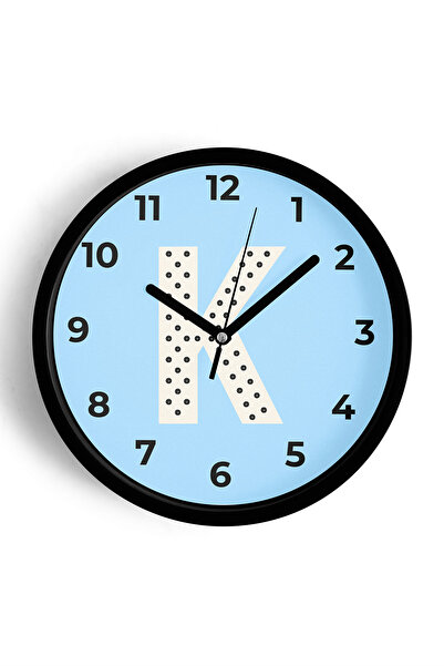 JHAAR ساعة حائط للرجال بحرف K - 30 سم - هيكل أسود مع واجهة زجاجية - آلية صامتة