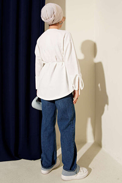 Smy moda Tunic with Two Drawstrings and Lace-Up Sleeves, Crew Neck