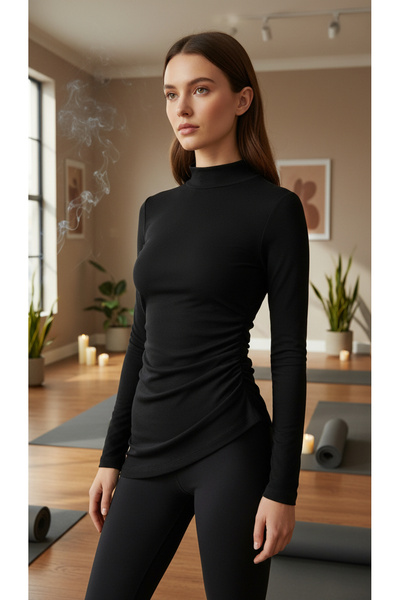 Qu Style Dik Yaka Yandan Büzgülü Bluz