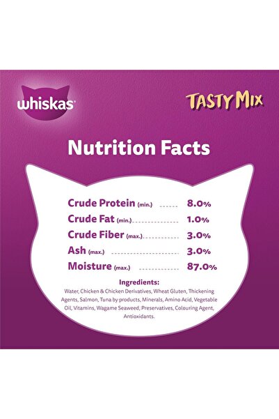 Whiskas Tasty Mix Wet Cat Food – Chicken & Salmon with Seaweed in Jelly, 4 x 70 g