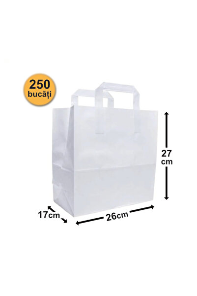 OEM Set of 250 Paper Bags 26x17x27 cm, White, Flat Handle