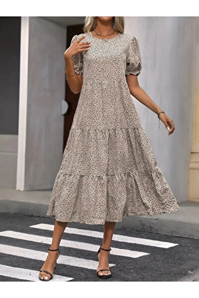 GENCULUS Women's Mini Leopard Print Midi Three-Layer Dress