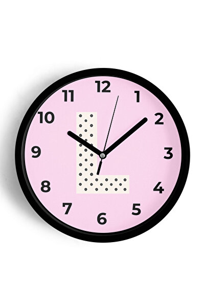 JHAAR Ceas de perete pentru camera fetelor cu litera L - 30cm - Carcasă neagr...