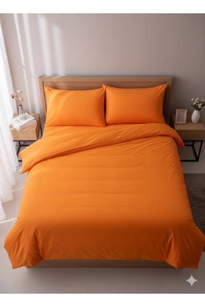 SELONYA طقم غطاء لحاف مطاطي مزدوج باللون البرتقالي