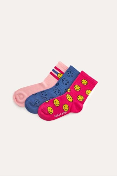 BONY SOCKS Pachet de 3 șosete de damă cu model Smiley Face