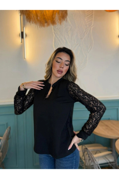 GENCULUS    Women's Long Sleeve Sleeves Lace up Prevailing Neckline Crepe Blouse