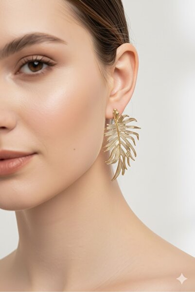 Dorvina أقراط نسائية نحاسية موديل أوراق الشجر لون ذهبي |   مجوهرات أنيقة ومتي...