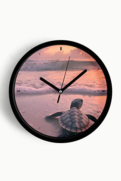 JHAAR ساعة حائط حديثة بتصميم السلحفاة البحرية - 35 سم - هيكل أسود مع واجهة زج...