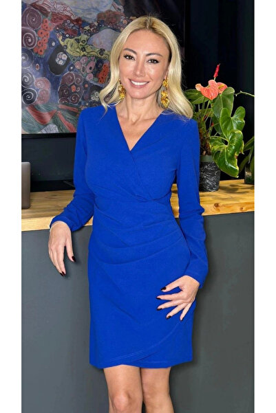 GENCULUS Women's Long Sleeve V Neck Double Breasted Mini Dress