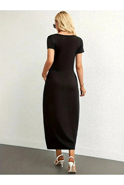 GENCULUS Women's Short Sleeve Viscose Dress with Round Neck and Pockets