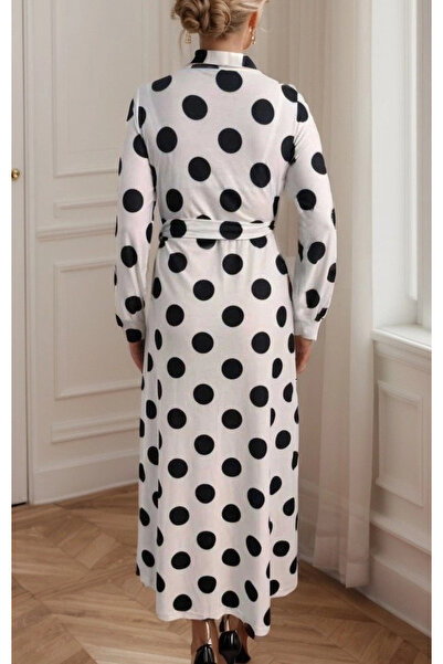 GENCULUS Women's Long Sleeve Double Breasted Neck Side Tie Crepe Full Length Dress