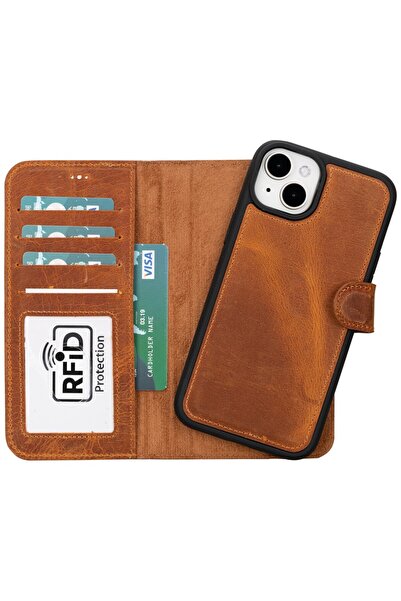 AbbasShop حافظة جلدية متوافقة مع هاتف Apple iPhone 15 Plus MWWN G19 Tan