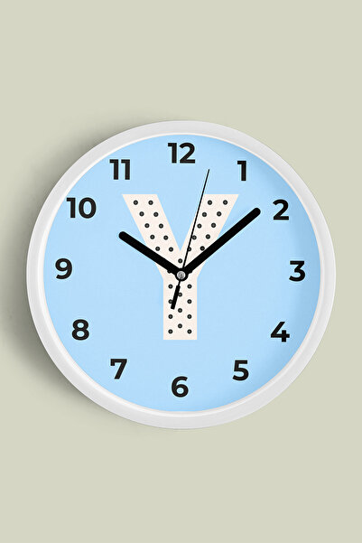 JHAAR Ceas de perete pentru camera băieților cu litera Y - 42 cm - Carcasă al...