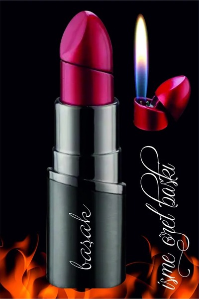 EXS Kişiye Özel Isim Baskılı Ruj Şeklinde Bütan Gazlı Alevli Çakmak Mini Çant...