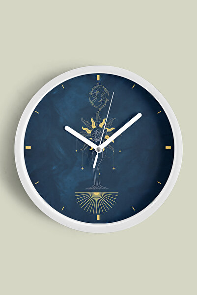 JHAAR Ceas de perete modern Zodiac Pești - 25cm - Carcasă albă cu sticlă fron...