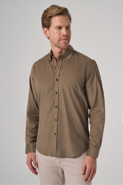 Morven Men's Khaki Cotton Trend Dynamic Fit Buttoned Collar Shirt