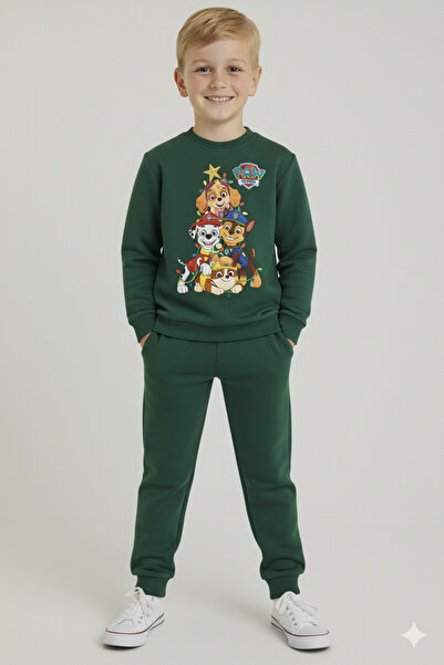 LİTTLE TORTOİSE Boy's Christmas New Year Printed 3 Thread Fleece-Lined Winter Sweatshirt / Tracksuit Set
