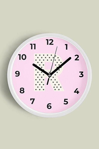 JHAAR Ceas de perete pentru camera fetelor cu litera R - 42cm - Carcasă albă ...