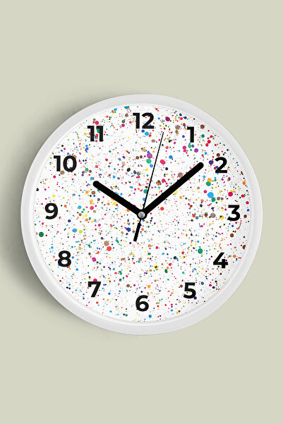 JHAAR Ceas de perete modern cu puncte colorate - 30 cm - Carcasă albă cu stic...
