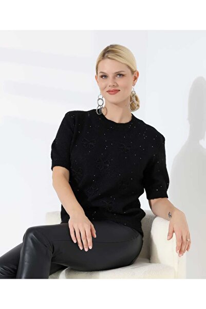 REDMİNA fashion Sparkly Bow Embroidered Knit Sweater