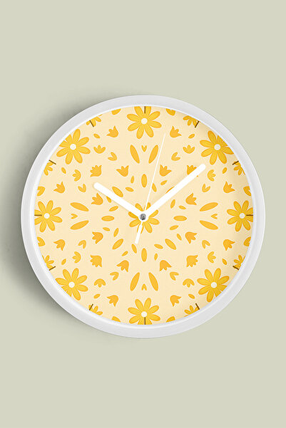 JHAAR Ceas de perete modern cu flori abstracte - 35cm - Carcasă albă cu sticl...