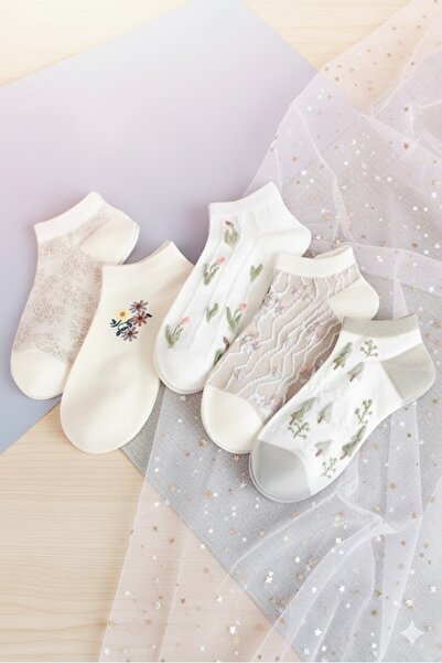 MLS Design 5 Pairs Women's Embossed Flower Invisible Socks