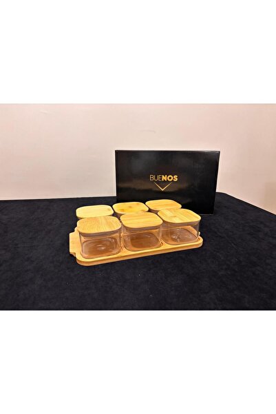BUENOS Borosilikat Bambu Tepsili 6lı Kahvaltı Seti