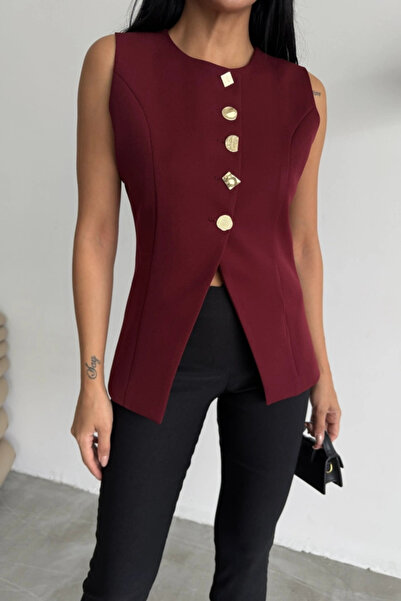 GENCULUS Gold Button Detail Vest Burgundy