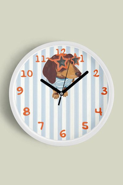 JHAAR Ceas de perete modern pentru camera copiilor cu design câine - 35cm - C...