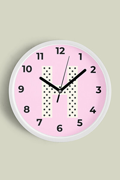 JHAAR Ceas de perete pentru camera fetelor cu litera H - 35cm - Carcasă albă ...