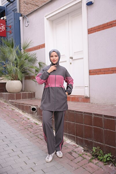 Ryzi Moda Women's Hijab Tracksuit Set Zippered Double Set
