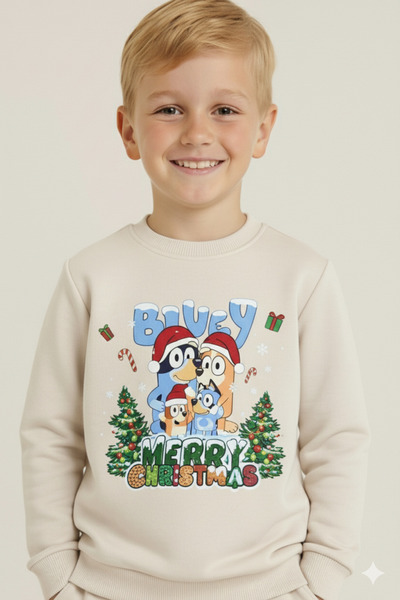 LİTTLE TORTOİSE Boy's Christmas New Year Printed 3 Thread Fleece-Lined Winter Sweatshirt / Tracksuit Set