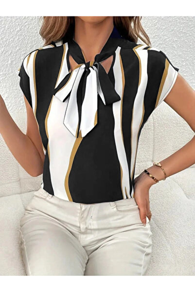 GENCULUS    Women's Short Sleeve Halter Print Woven Blouse